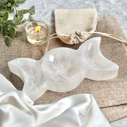 Selenite/Satin Spar Triple Moon Bowl