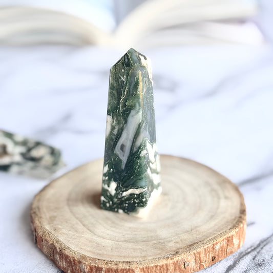 Moss Agate 4 Facet Mini Tower