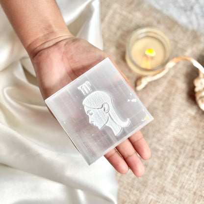 Virgo Zodiac Selenite/Satin Spare Plate for Recharging Crystals