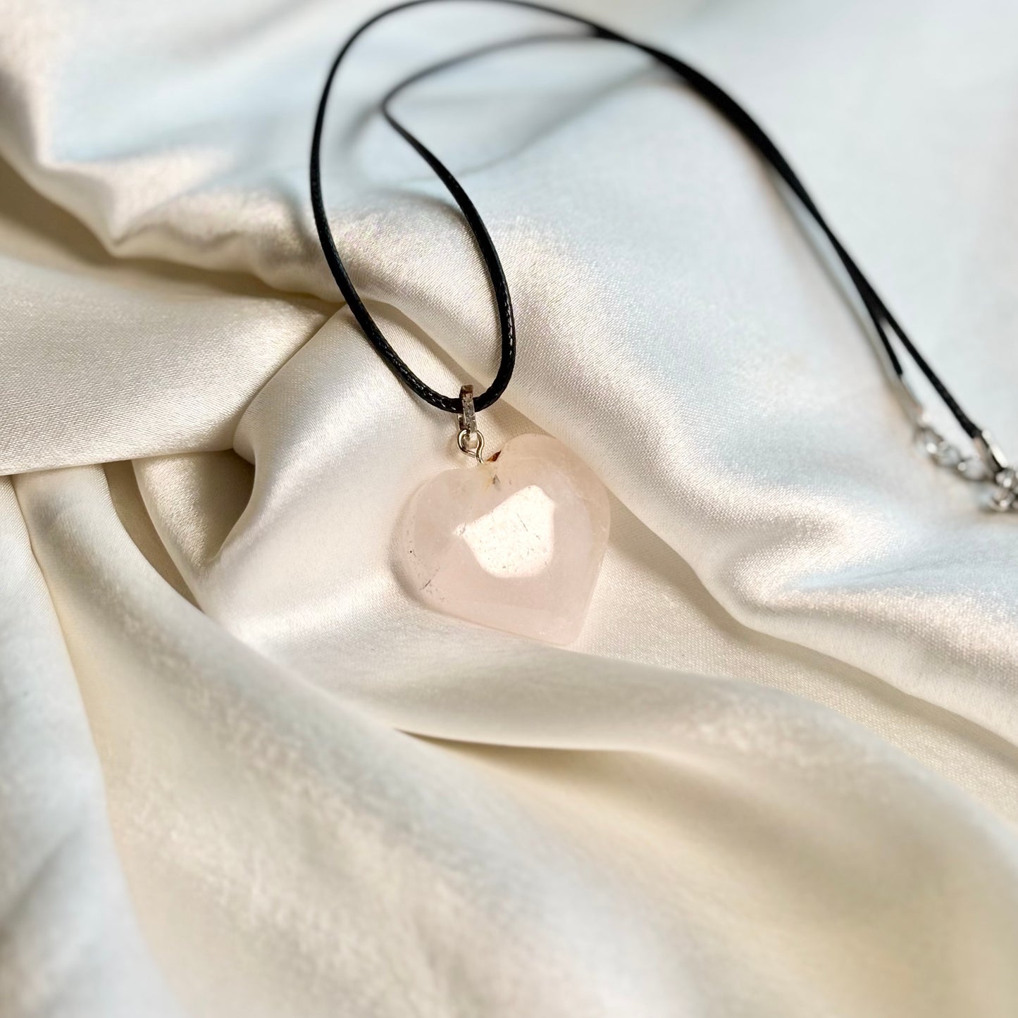 Rose Quartz Heart Pendant with Black Cord