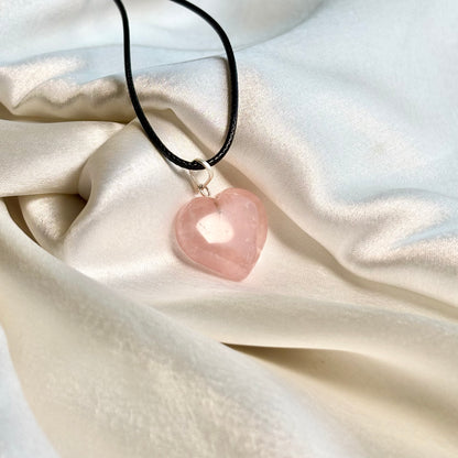 Rose Quartz Mini Heart Pendant with Cord