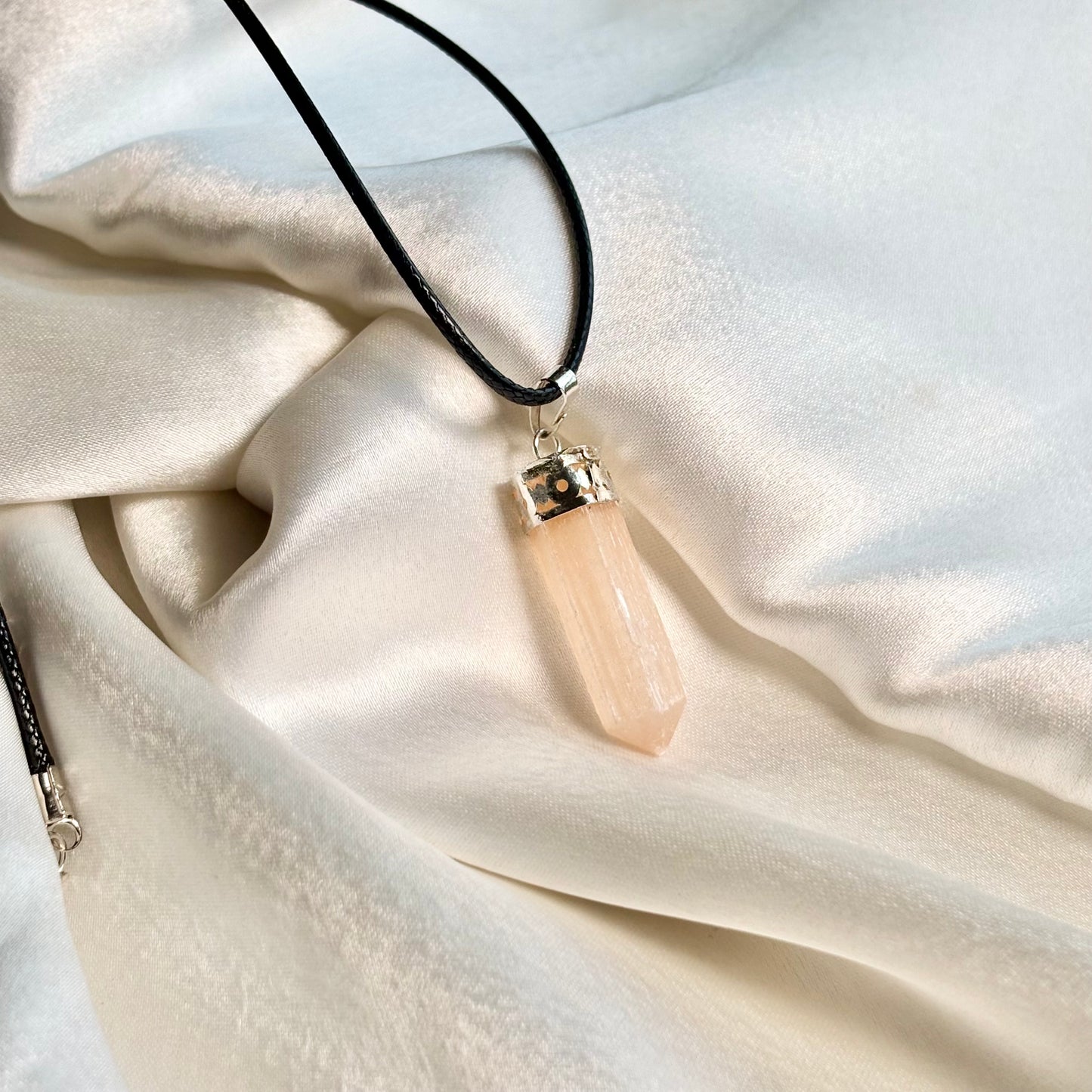 Orange Selenite Pencil Pendant with Black Cord