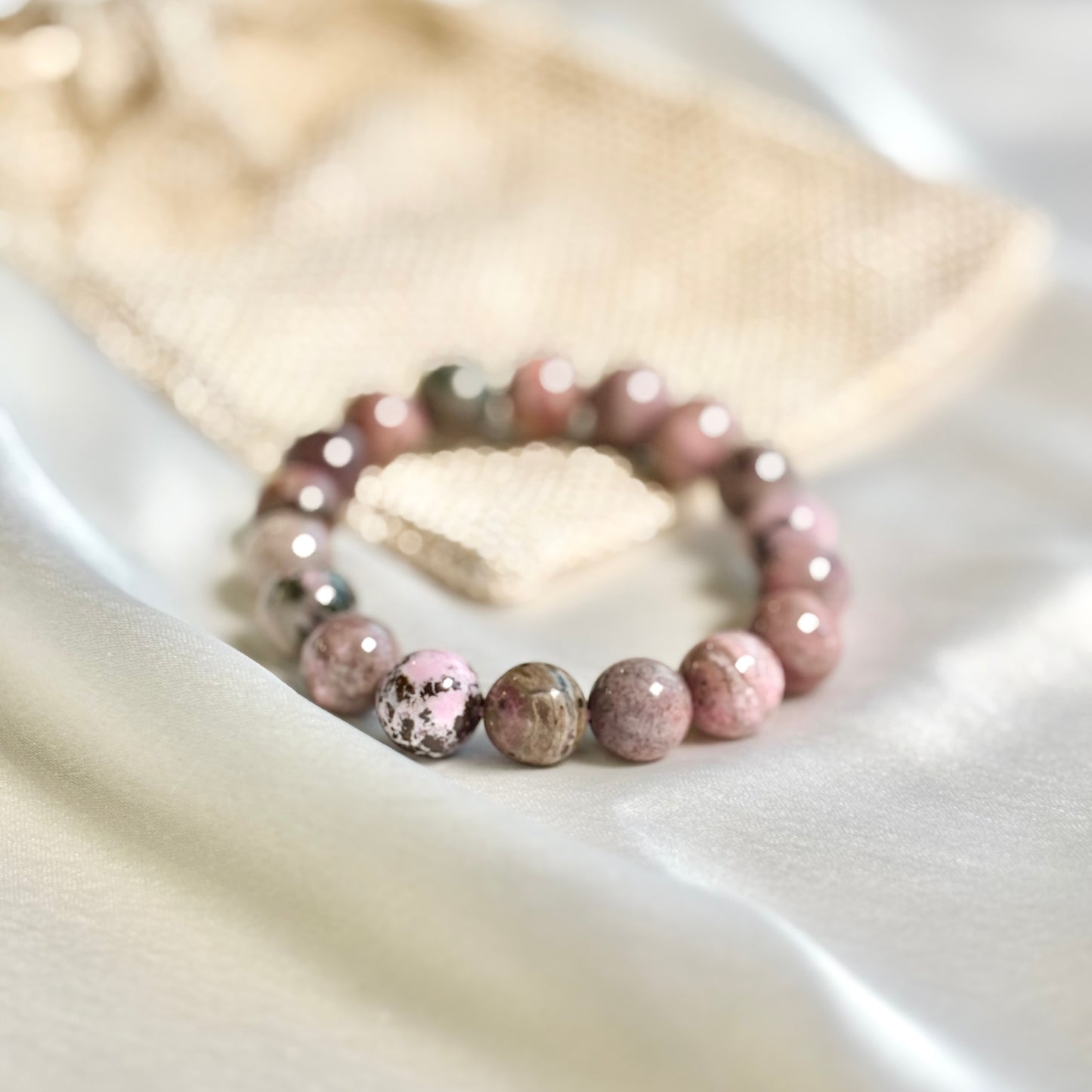 Rhodonite with Su Fluorite Inclusion Bead Bracelet - 12mm