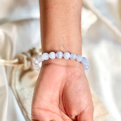 Superior Quality Blue Lace Agate Round Bead Bracelet - 8mm