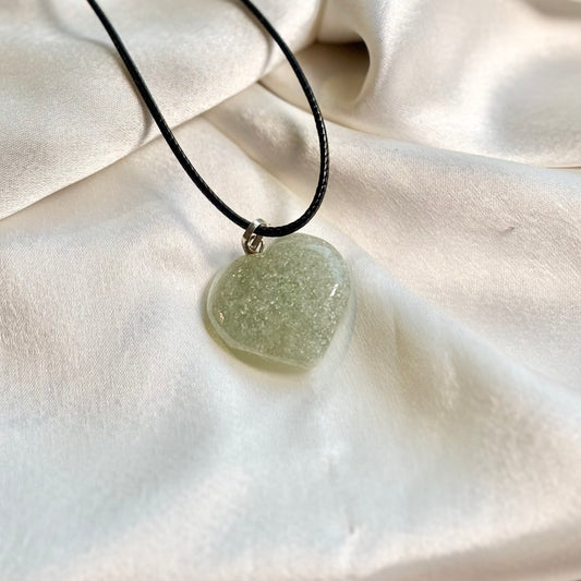 Green Aventurine Heart Pendant with Black Cord