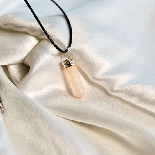 Orange Selenite Pencil Pendant with Black Cord