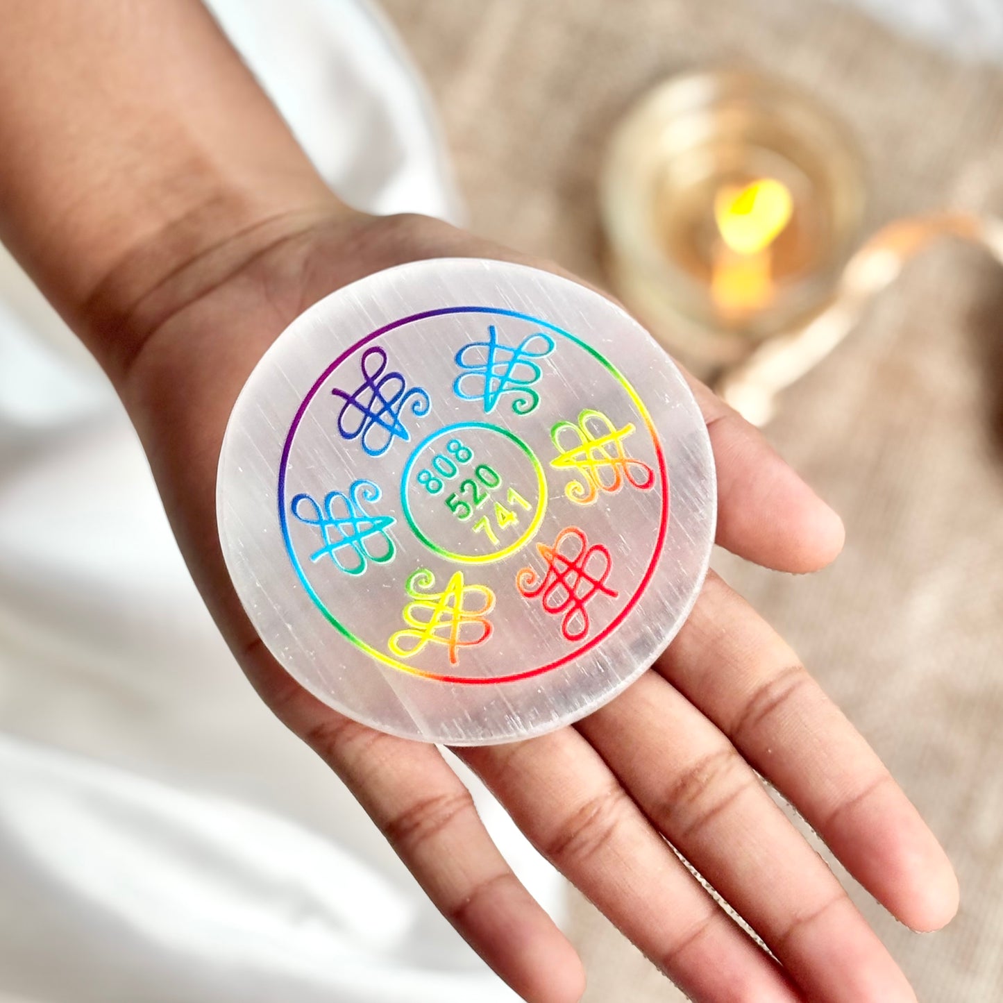 Zibu Healing Symbol with Healing Code Selenite/Satin Spar Plate
