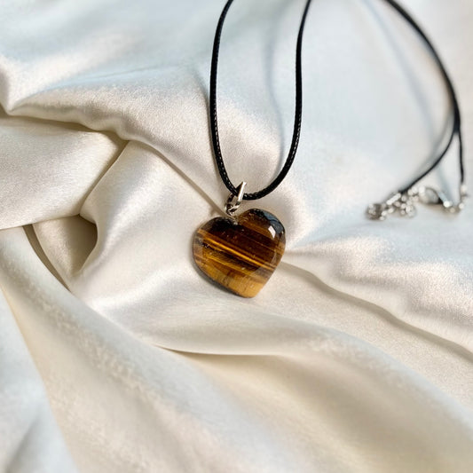 Tigers eye Heart Pendant with Black Cord