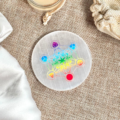 Metatron's Cube Selenite/Satin Spar Plate | Sacred Geometry