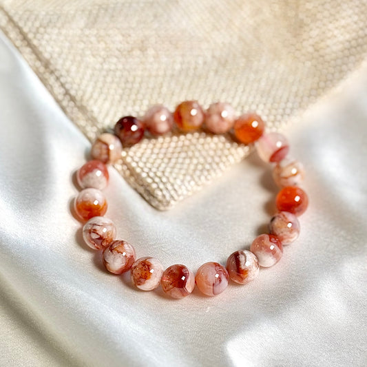 Flower carnelian Round Bead Bracelet - 10mm