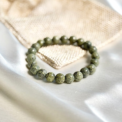 Green Spot Jasper Round Bead Bracelet – 8mm
