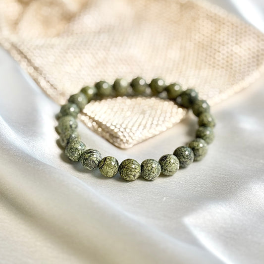 Green Spot Jasper Round Bead Bracelet – 8mm