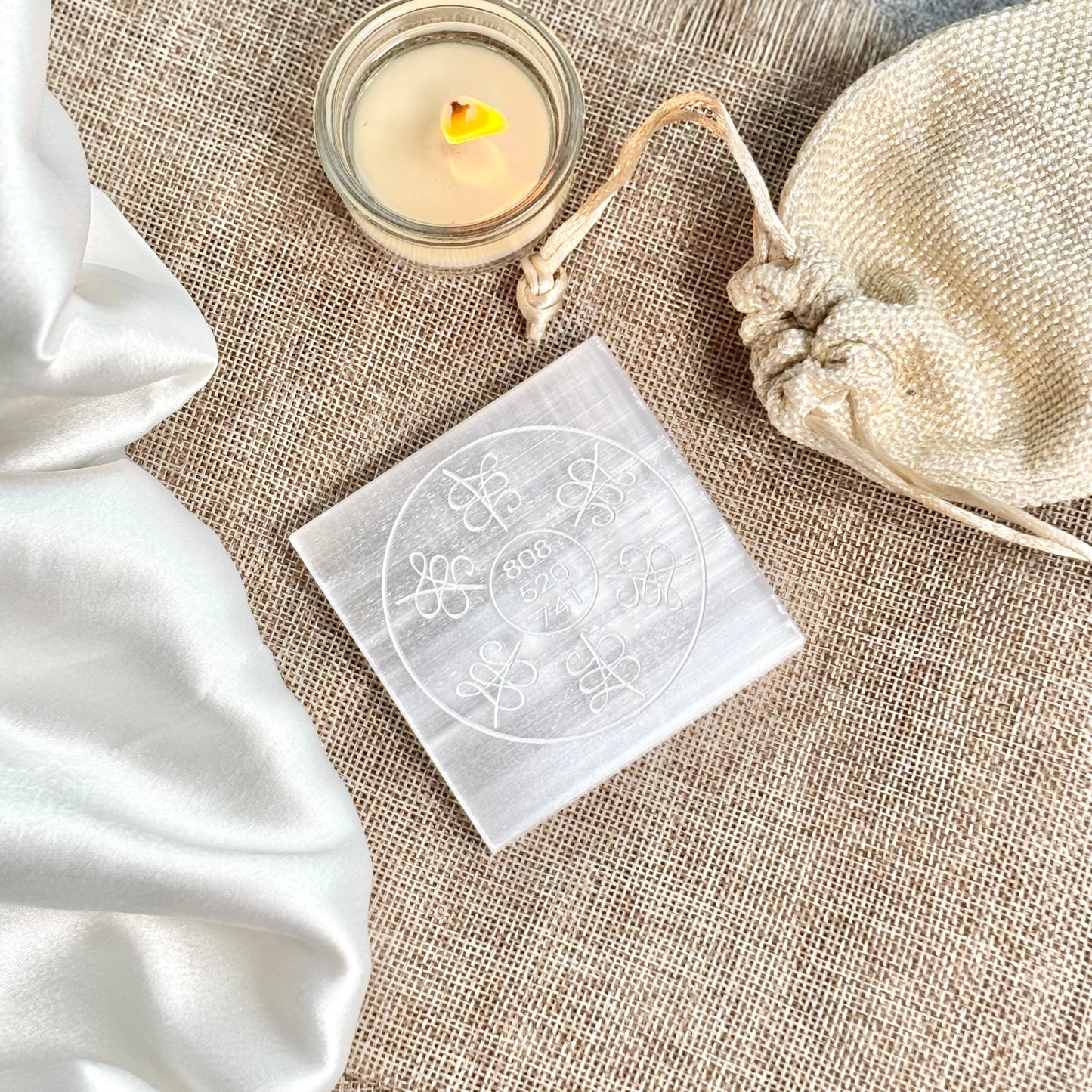 Zibu Healing Symbol with Healing Code Selenite/Satim Spar Plate