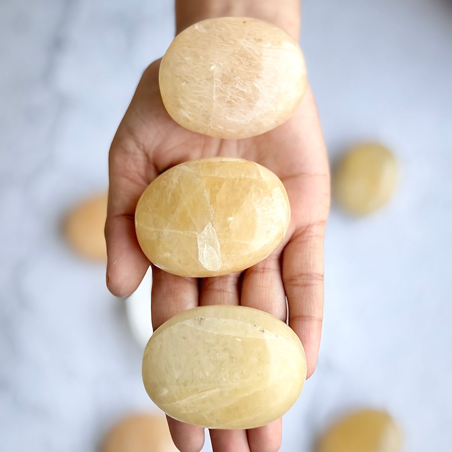 Yellow Calcite Palm Stone