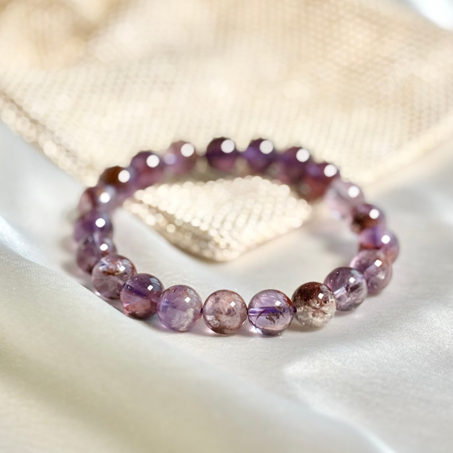 Purple Ghost Quartz Round Bead Bracelet - 8mm