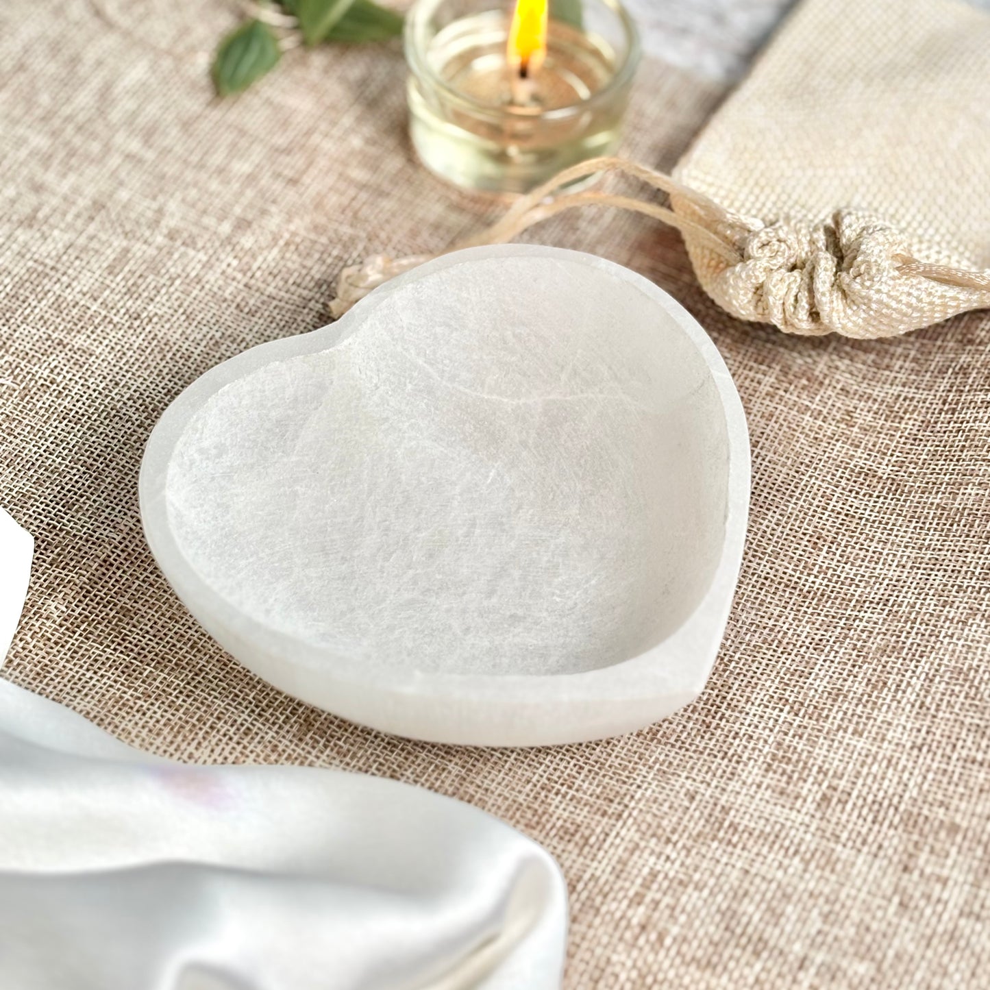 Selenite/Satin Spar Heart Bowl