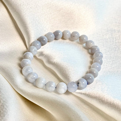 Blue Lace Agate Round Bead Bracelet - 8mm