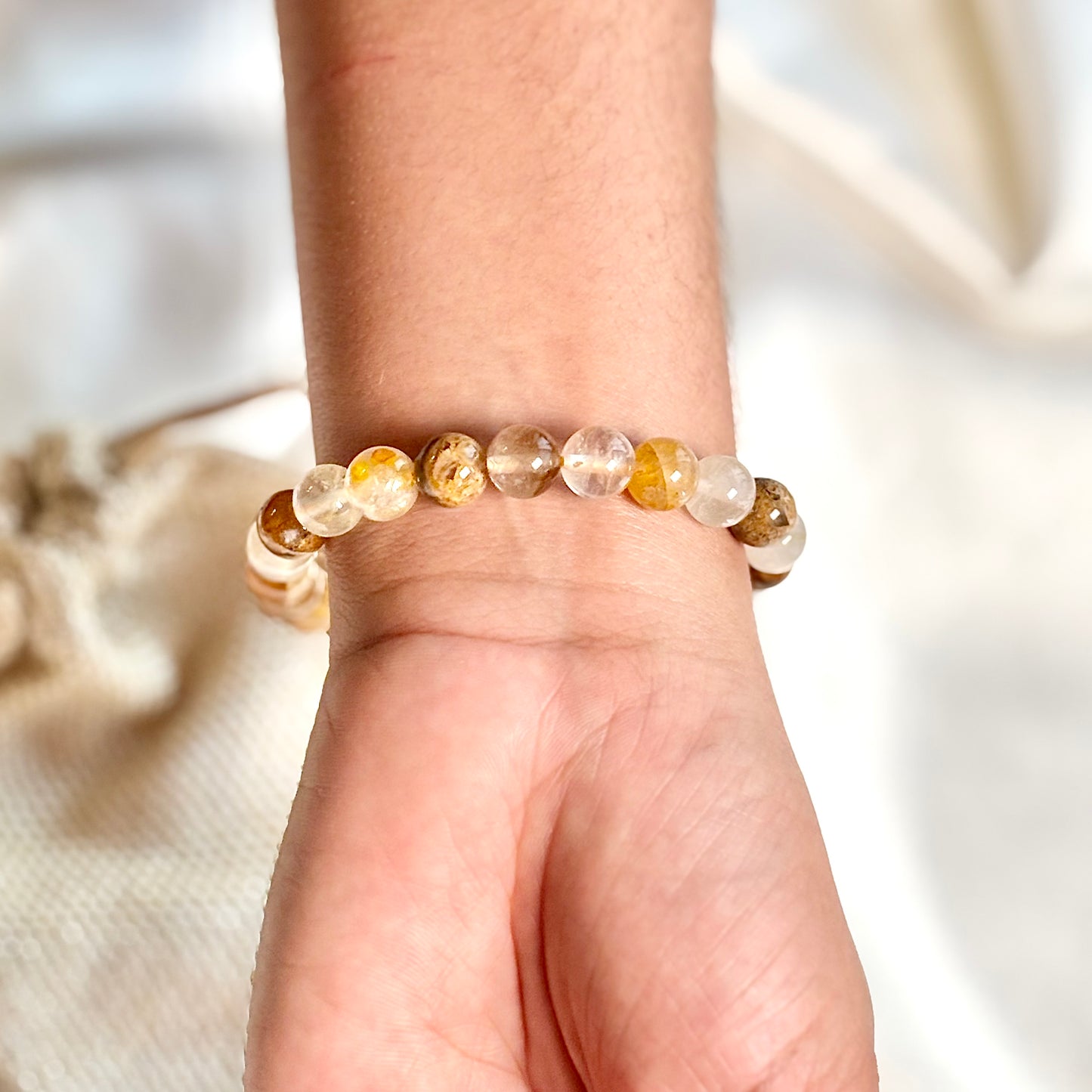 Golden Healer Quartz Round Bead Bracelet – 8mm